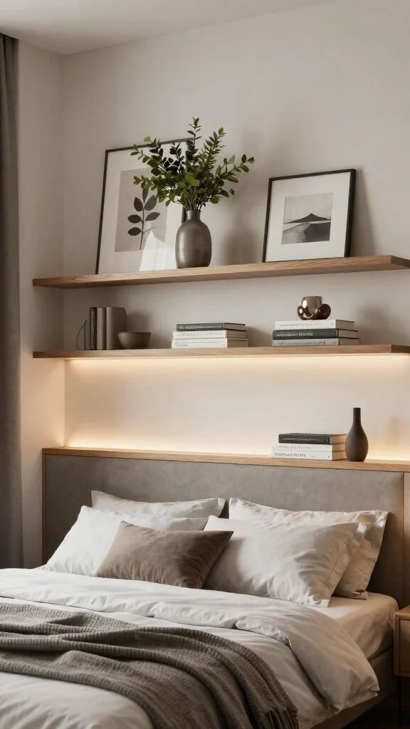 11 Above-Bed Shelf Ideas for a Functional Styled Headboard Wall - 2. Multi-Level Shelf Displays 1