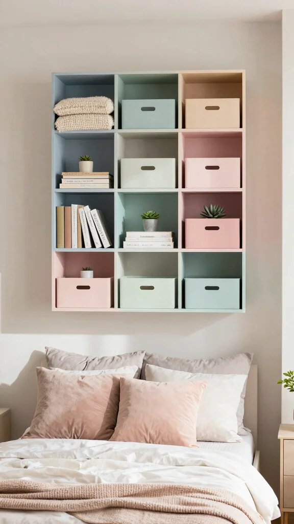 11 Above-Bed Shelf Ideas for a Functional Styled Headboard Wall - 6. Box Shelving for Storage 1