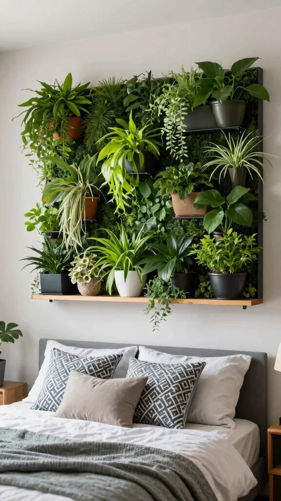 11 Above-Bed Shelf Ideas for a Functional Styled Headboard Wall - 8. Vertical Gardens 1