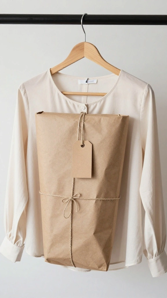 11 Gift Wrapping Ideas for Clothes on Hangers for a Stylish Presentation - 10. Minimalist Approach with Kraft Paper 1