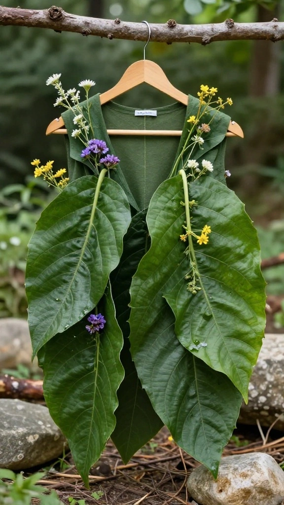 11 Gift Wrapping Ideas for Clothes on Hangers for a Stylish Presentation - 5. Nature-Inspired Wrapping 1