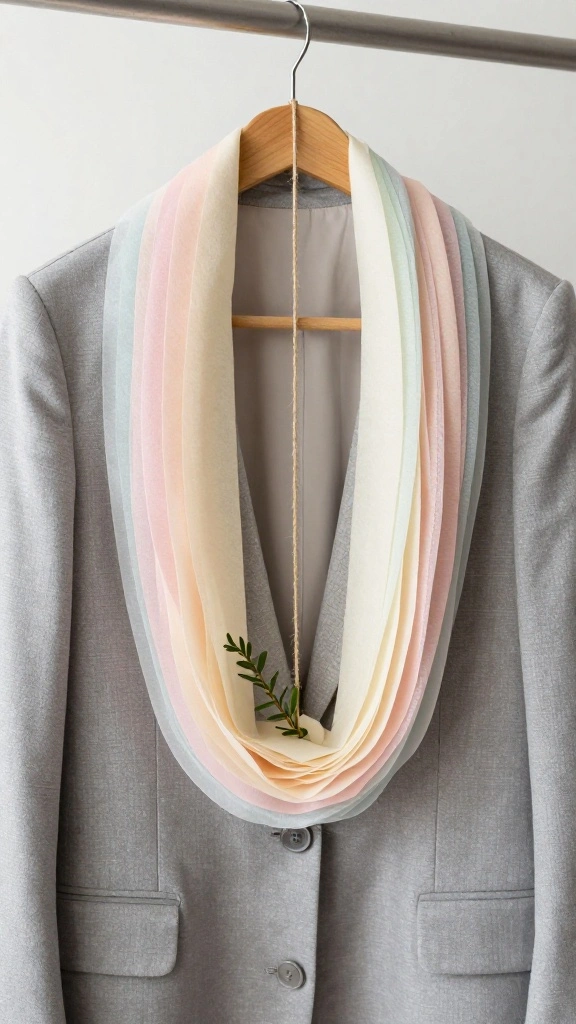 11 Gift Wrapping Ideas for Clothes on Hangers for a Stylish Presentation - 8. Layering with Tissue Paper and String 1