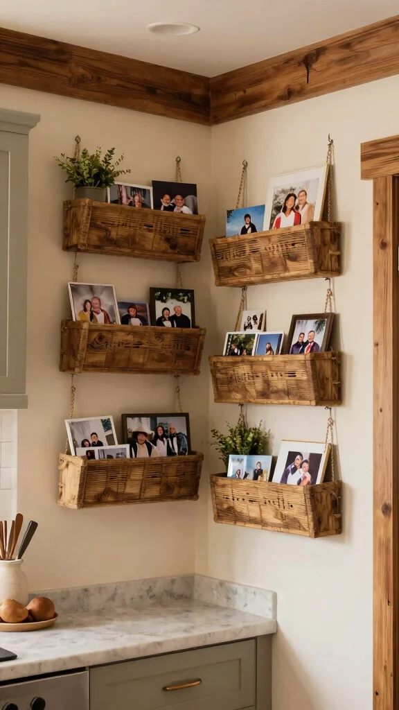 11 Hanging Ceiling Basket Ideas for the Kitchen for a Rustic Display - 11. Personalized Touch with Family Photos 1