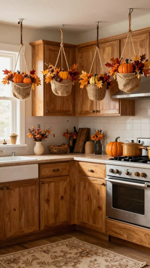 11 Hanging Ceiling Basket Ideas for the Kitchen for a Rustic Display - 6. Seasonal Decor 1