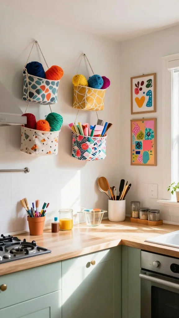 11 Hanging Ceiling Basket Ideas for the Kitchen for a Rustic Display - 7. DIY Craft Supplies 1