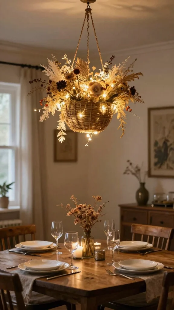 11 Hanging Ceiling Basket Ideas for the Kitchen for a Rustic Display - 9. Decorative Centerpiece 1