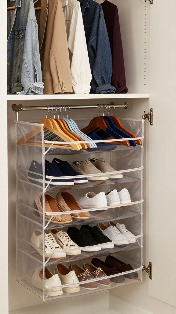 11 Ideas for Storing Extra Clothes Hangers in a Tidy Space Smart Way - 2. Repurpose an Old Shoe Organizer 1