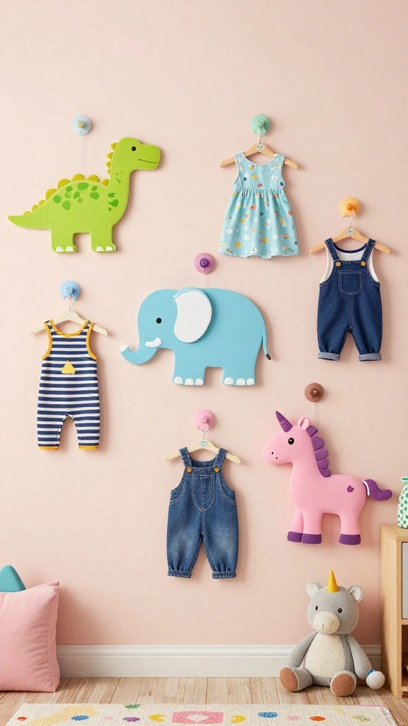 11 Kids Wall Clothes Hanger Ideas for a Fun Organized Bedroom - 1. Animal-Themed Hooks 1