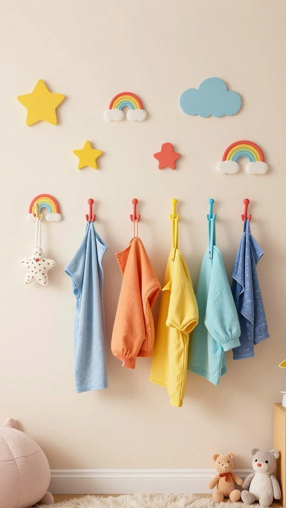 11 Kids Wall Clothes Hanger Ideas for a Fun Organized Bedroom - 2. Rainbow Hooks 1