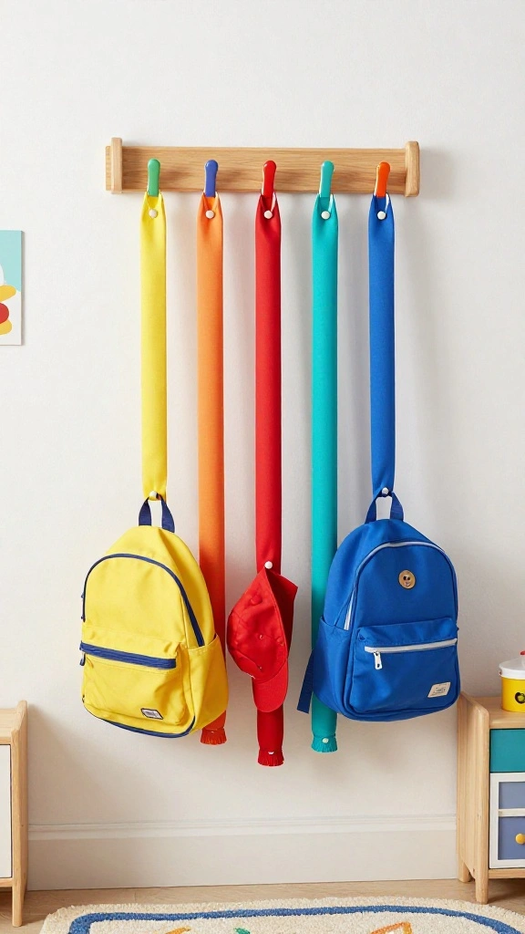 11 Kids Wall Clothes Hanger Ideas for a Fun Organized Bedroom - 3. Wooden Racks with Colorful Pegs 1