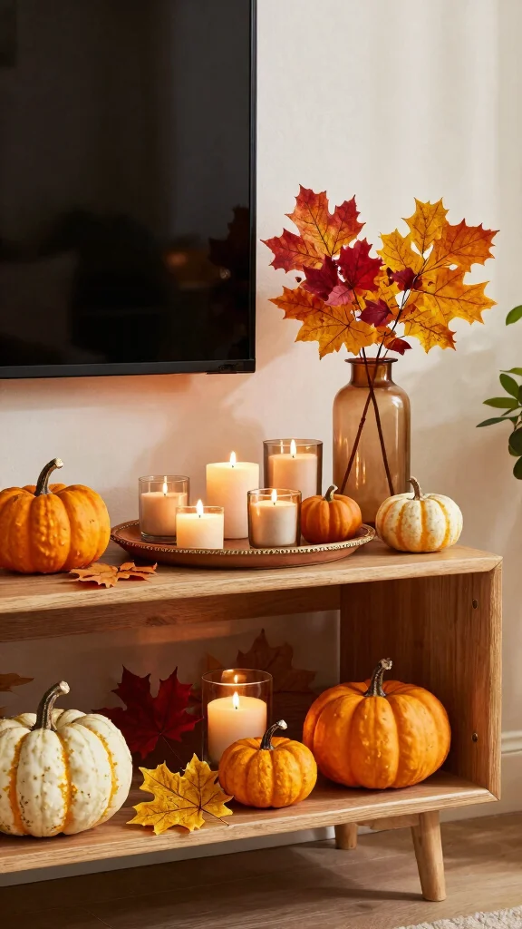 11 Next-to-TV Shelf Ideas for a Balanced Styled Entertainment Wall - 10. Seasonal Decor Swaps 1