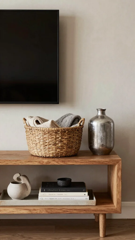 11 Next-to-TV Shelf Ideas for a Balanced Styled Entertainment Wall - 2. Layered Textures for Depth 1