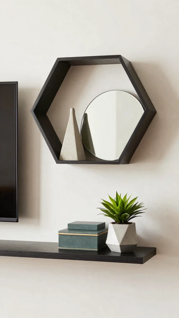 11 Next-to-TV Shelf Ideas for a Balanced Styled Entertainment Wall - 3. Fun with Geometric Shapes 1