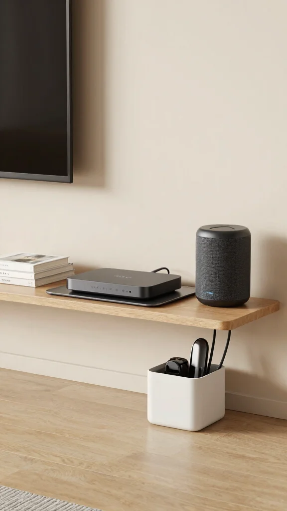 11 Next-to-TV Shelf Ideas for a Balanced Styled Entertainment Wall - 6. Incorporating Technology Seamlessly 1