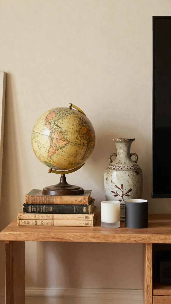 11 Next-to-TV Shelf Ideas for a Balanced Styled Entertainment Wall - 7. Vintage Finds for Character 1