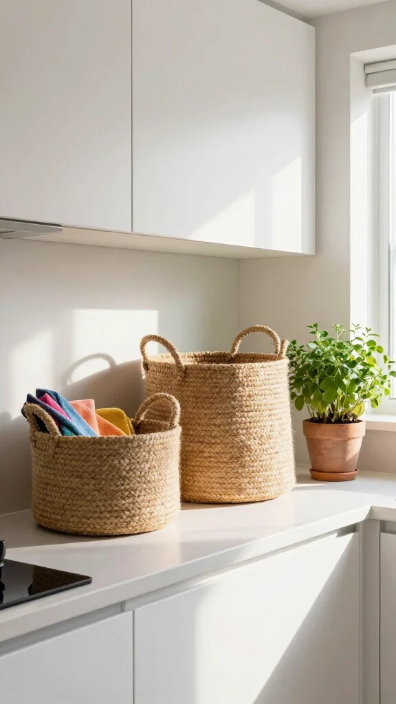 11 On Top of Cabinet Basket Ideas for Extra Vertical Storage - 1. The Woven Wonder: Natural Fiber Baskets 1