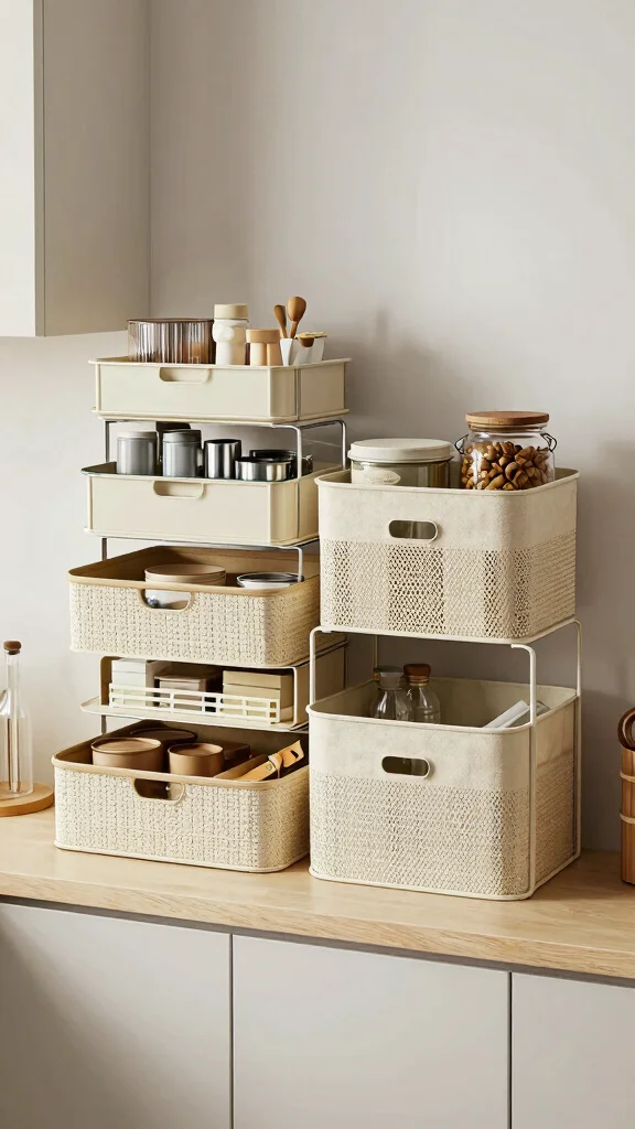 11 On Top of Cabinet Basket Ideas for Extra Vertical Storage - 11. Multi-layered Baskets for Optimal Space 1