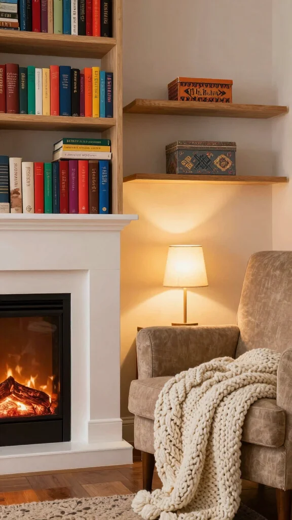 11 Shelf Next to Fireplace Ideas for a Cozy Balanced Living Room - 2. Cozy Book Nook with Shelves 1