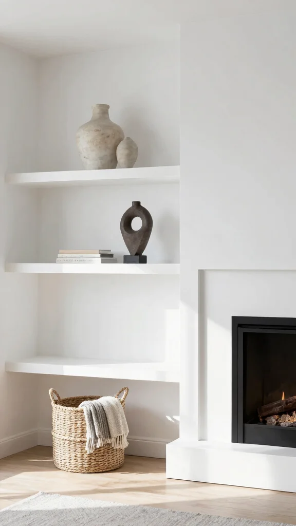 11 Shelf Next to Fireplace Ideas for a Cozy Balanced Living Room - 3. Minimalist Floating Shelves 1
