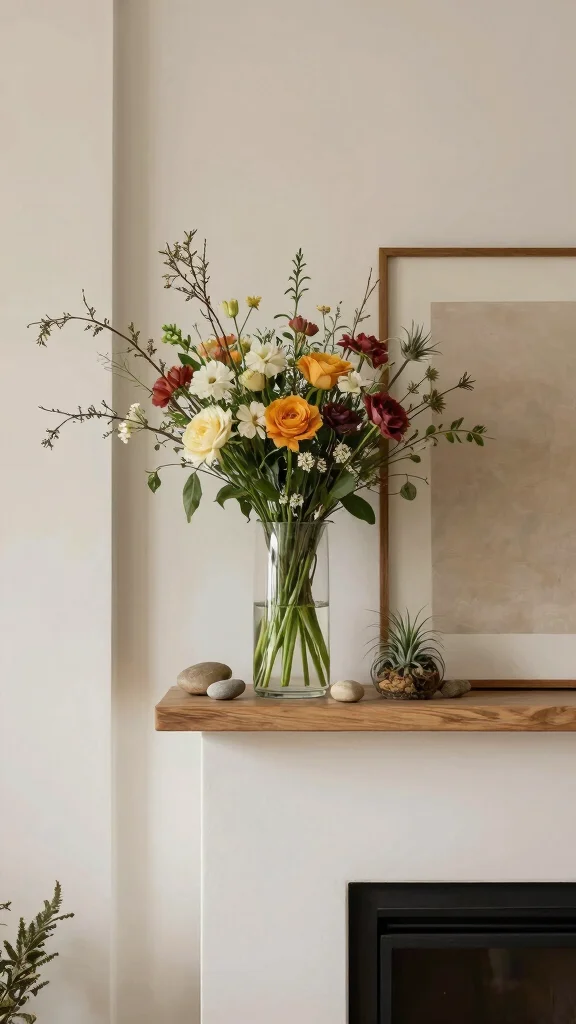 11 Shelf Next to Fireplace Ideas for a Cozy Balanced Living Room - 9. Nature-Inspired Shelf Styling 1