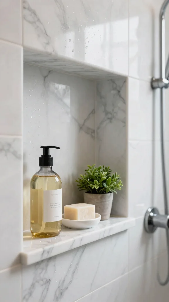 11 Shower Wall Niche Shelf Ideas for a Built-In Waterproof Storage - 1. Elegant Marble Shelving 1