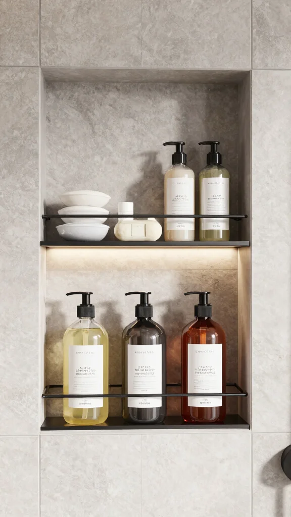 11 Shower Wall Niche Shelf Ideas for a Built-In Waterproof Storage - 10. Dual-Level Shelving 1