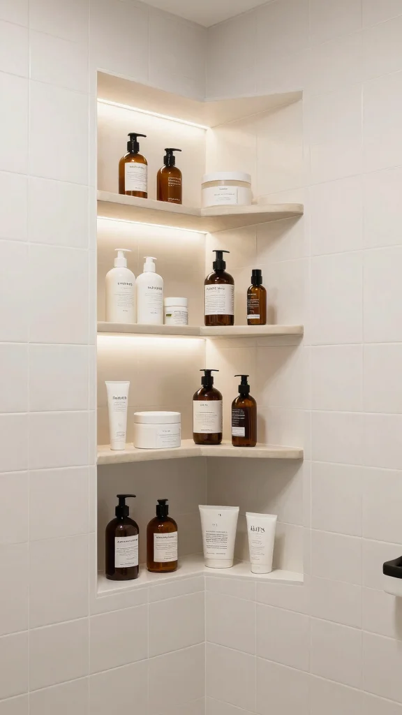 11 Shower Wall Niche Shelf Ideas for a Built-In Waterproof Storage - 9. Built-In Corner Niche 1