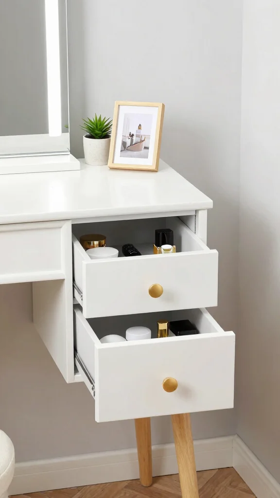 11 Small Space Vanity Shelf Ideas for a Compact Beautiful Setup - 11. Small Drawer Units for Hidden Storage 1