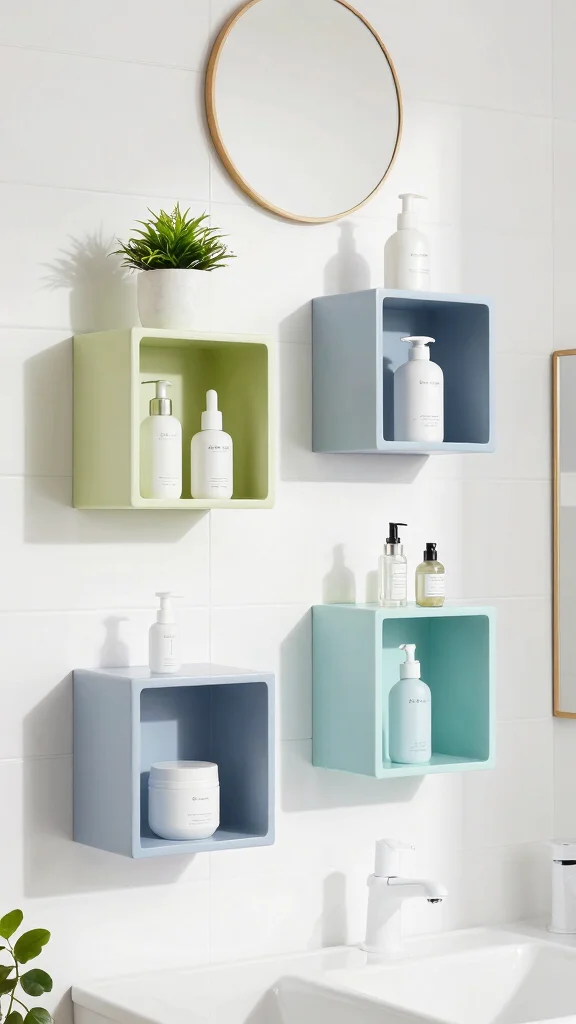 11 Small Space Vanity Shelf Ideas for a Compact Beautiful Setup - 4. Wall-Mounted Cube Shelves 1