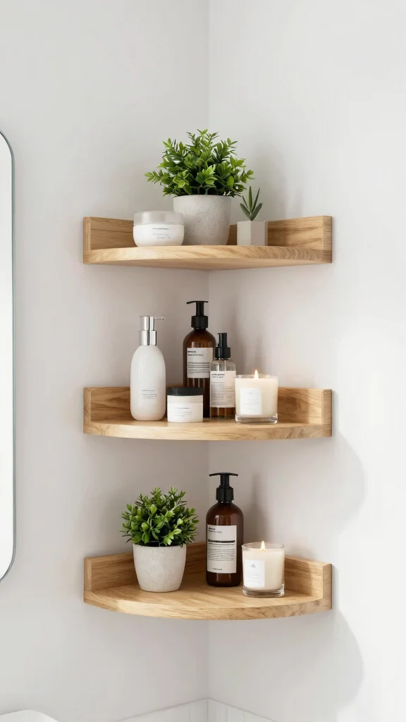 11 Small Space Vanity Shelf Ideas for a Compact Beautiful Setup - 5. Corner Shelves for Unused Spaces 1