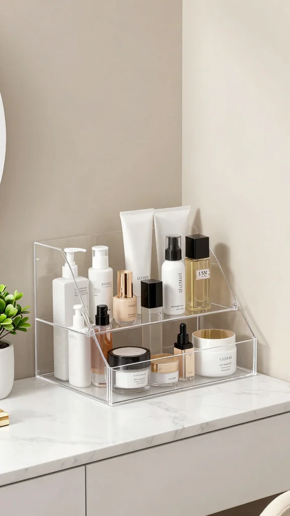 11 Small Space Vanity Shelf Ideas for a Compact Beautiful Setup - 6. Acrylic Storage for a Minimalist Touch 1