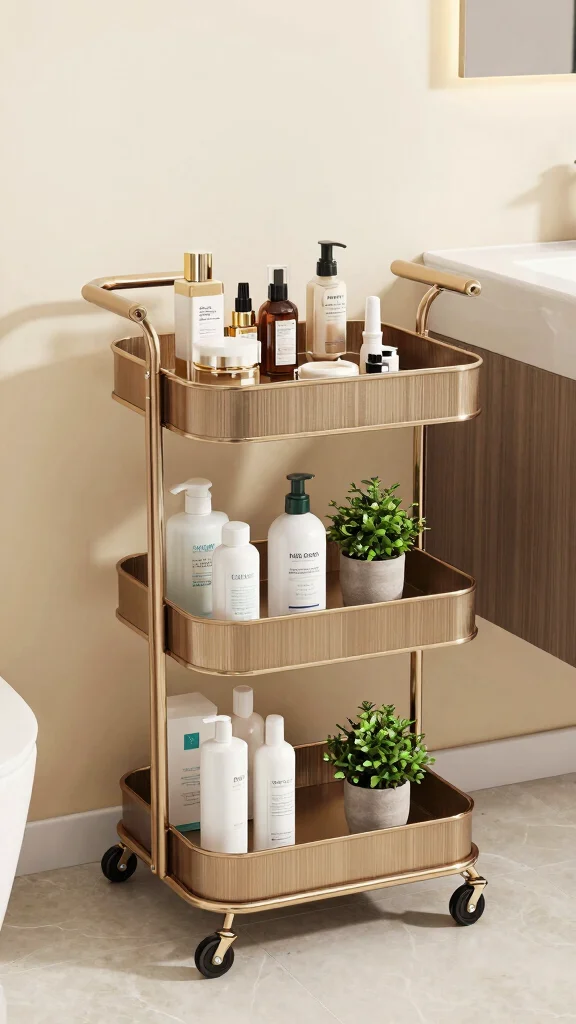 11 Small Space Vanity Shelf Ideas for a Compact Beautiful Setup - 7. Stylish Trolleys for Versatile Storage 1