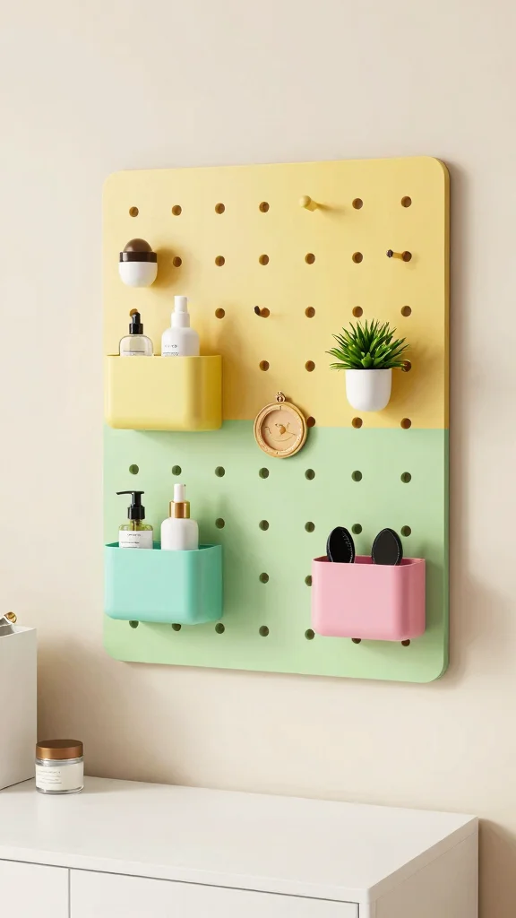 11 Small Space Vanity Shelf Ideas for a Compact Beautiful Setup - 9. Pegboard Organizer for Custom Storage 1