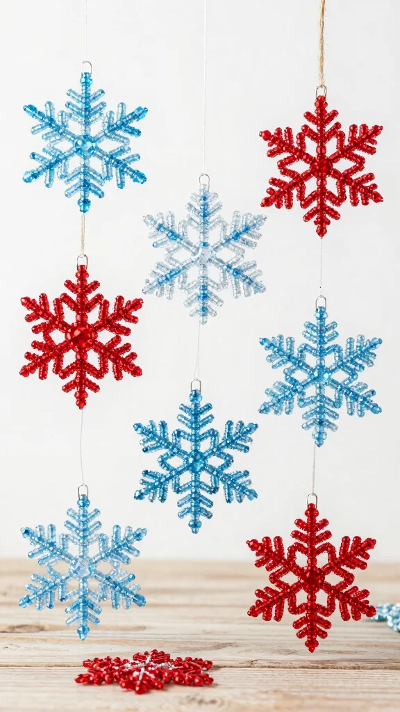 11 Snowflake Craft Ideas Made Out of Clothes Hangers - 2. Beaded Snowflake Ornament 1