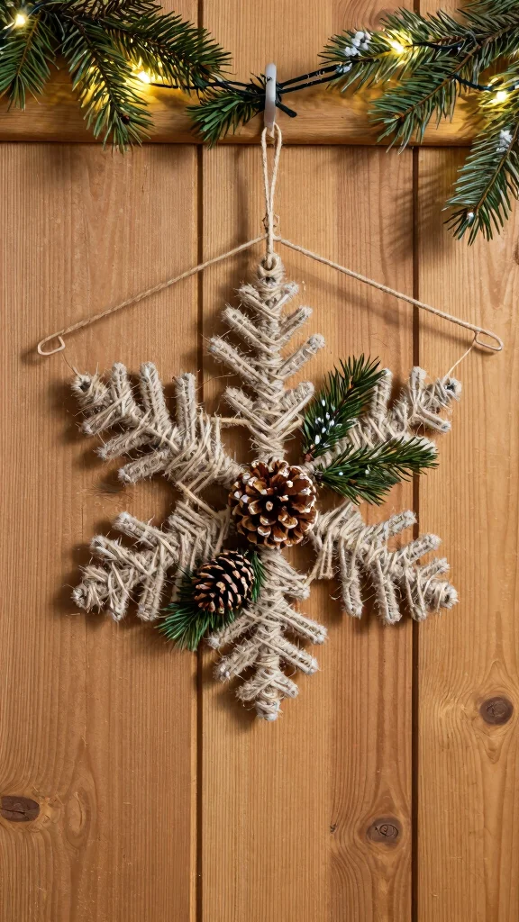 11 Snowflake Craft Ideas Made Out of Clothes Hangers - 3. Rustic Twine Snowflake 1