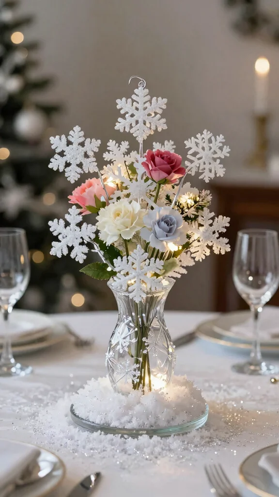 11 Snowflake Craft Ideas Made Out of Clothes Hangers - 6. Mini Snowflake Centerpiece 1