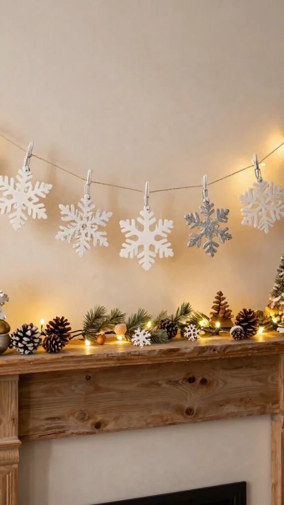 11 Snowflake Craft Ideas Made Out of Clothes Hangers - 9. Snowflake Garland 1