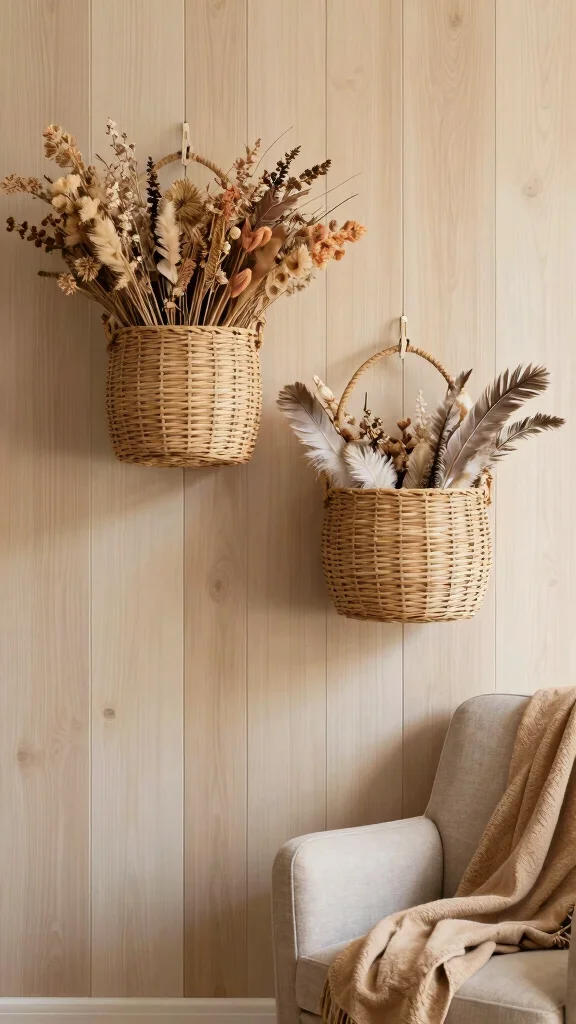11 Two Basket Wall Display Ideas for a Minimal Balanced Look - 4. Natural Elements 1