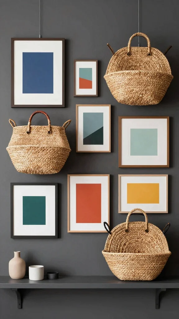 11 Two Basket Wall Display Ideas for a Minimal Balanced Look - 6. Gallery Wall Integration 1