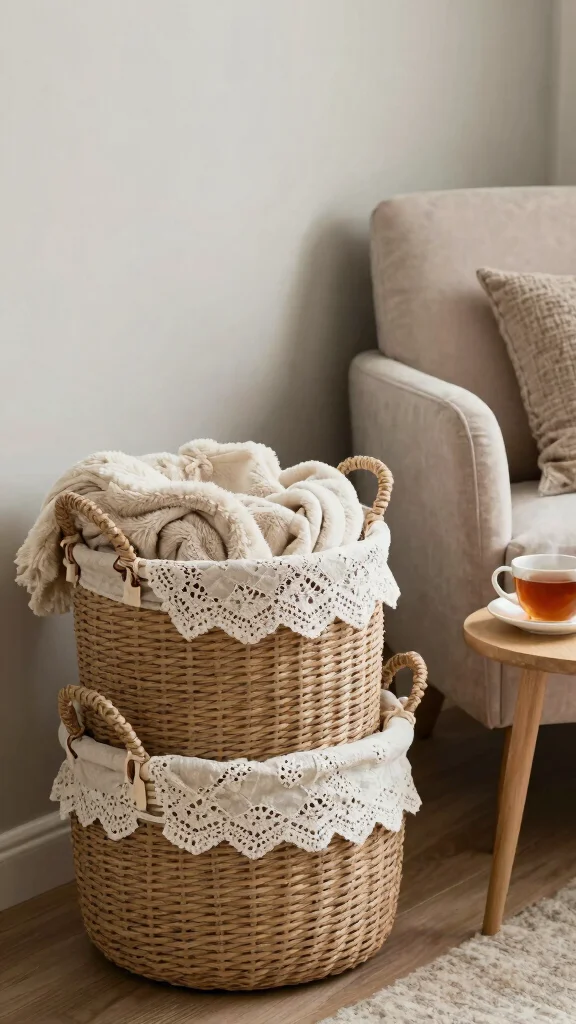 11 Two Basket Wall Display Ideas for a Minimal Balanced Look - 9. Layering with Textiles 1