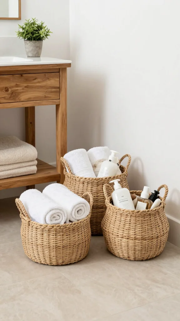 11 Under Vanity Bathroom Basket Ideas for a Tidy Organized Space - 1. Woven Seagrass Baskets 1