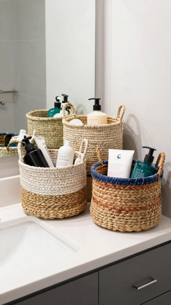 11 Under Vanity Bathroom Basket Ideas for a Tidy Organized Space - 11. Recycled Materials Baskets 1