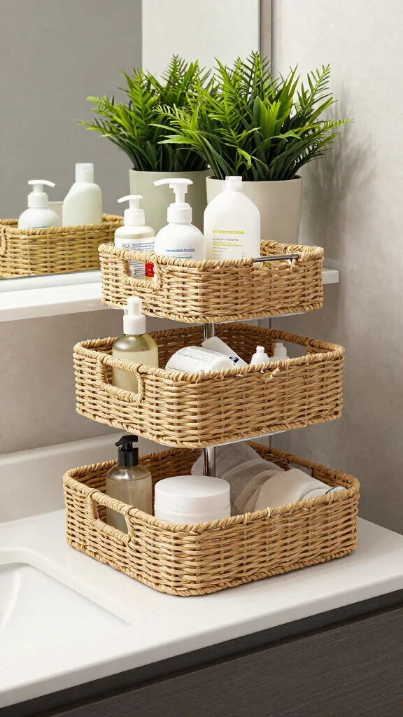 11 Under Vanity Bathroom Basket Ideas for a Tidy Organized Space - 7. Multi-Tiered Baskets 1