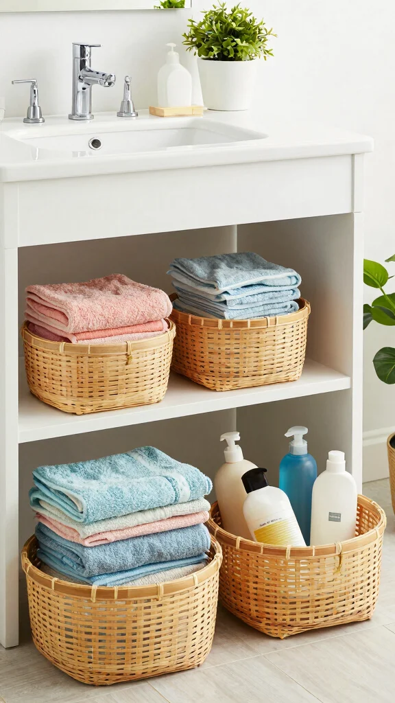 11 Under Vanity Bathroom Basket Ideas for a Tidy Organized Space - 9. Bamboo Baskets 1