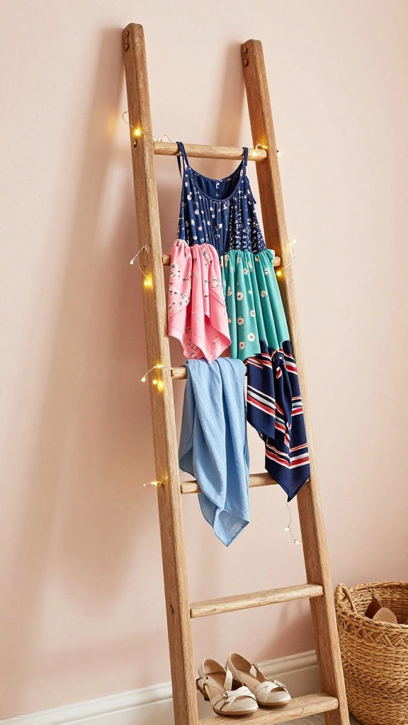 11 Vintage Wall Clothes Hanger Ideas for a Nostalgic Stylish Display - 3. Vintage Ladder Displays 1