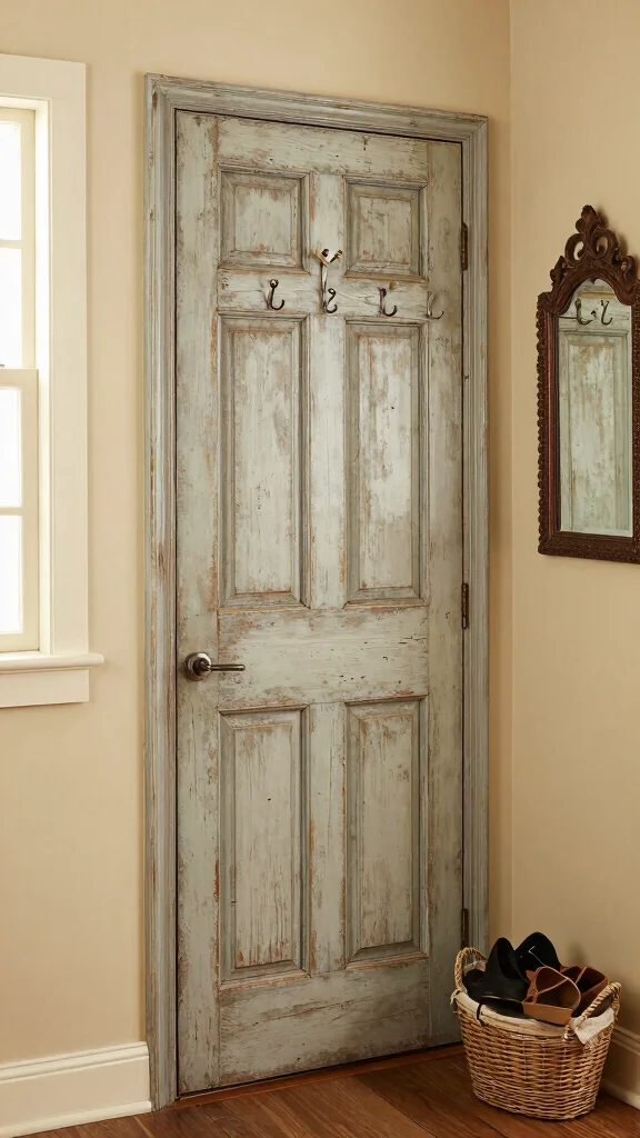 11 Vintage Wall Clothes Hanger Ideas for a Nostalgic Stylish Display - 6. Old Door Coat Rack 1