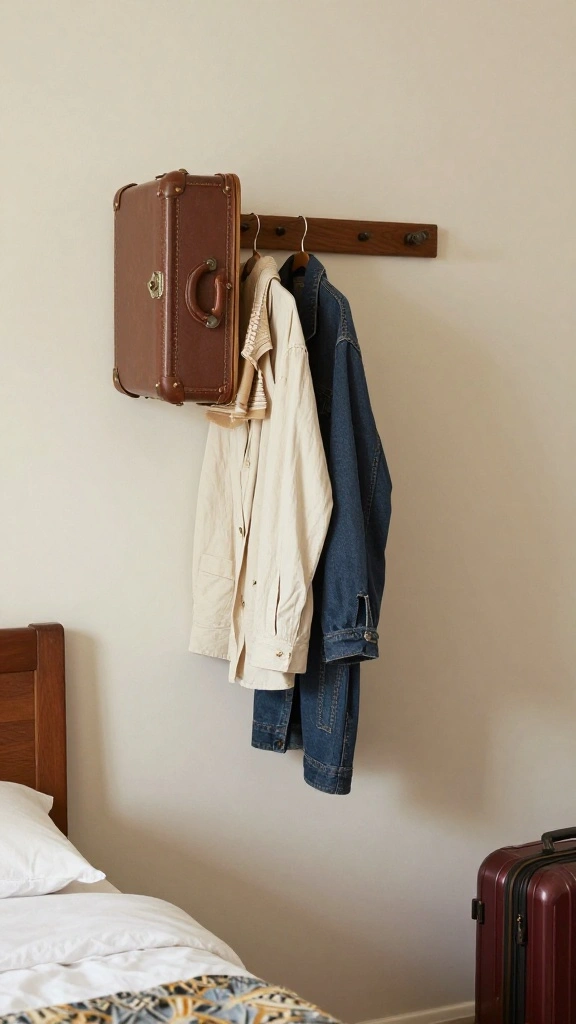 11 Vintage Wall Clothes Hanger Ideas for a Nostalgic Stylish Display - 7. Vintage Suitcase Hangers 1