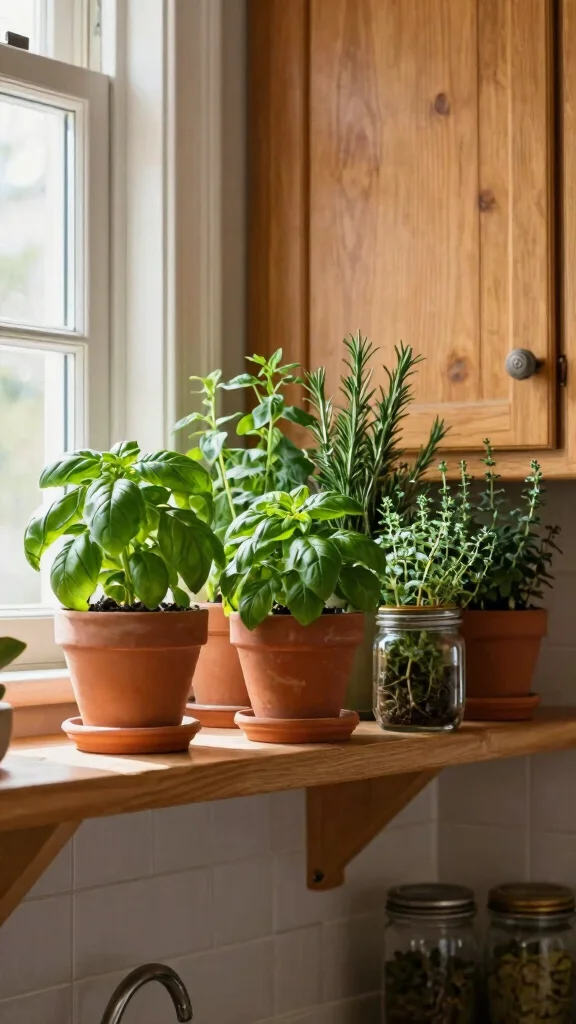 12 Above-Stove Shelf Ideas for a Functional Accessible Kitchen Display - 1. Herb Garden Heaven 1