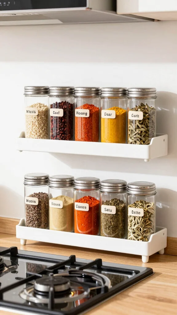 12 Above-Stove Shelf Ideas for a Functional Accessible Kitchen Display - 6. Functional Spice Rack 1
