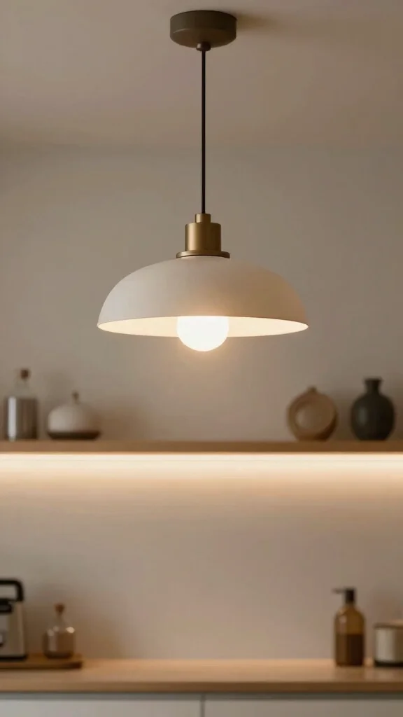 12 Above-Stove Shelf Ideas for a Functional Accessible Kitchen Display - 7. Statement Lighting Feature 1